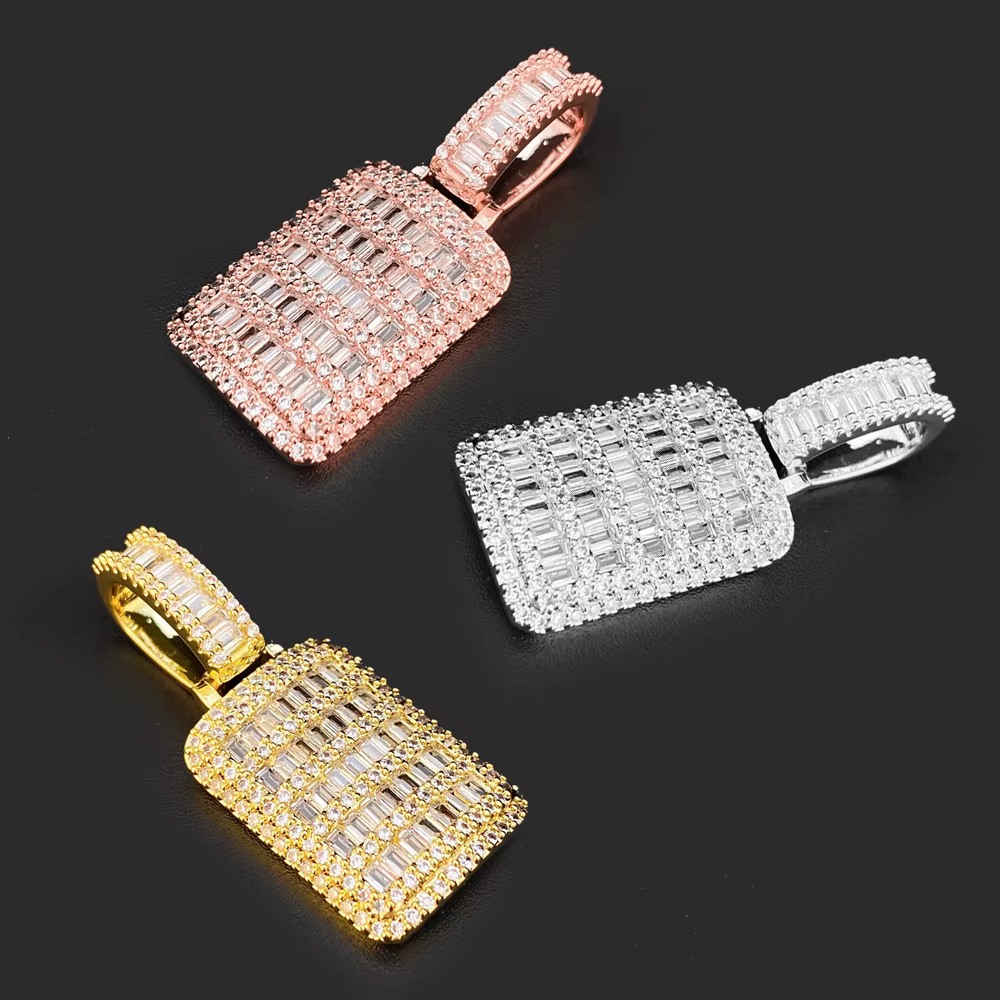 Hiphop – pendentif Rectangle en Zircon glacé, pour femmes et hommes, bijoux Ins, plaqué or 16k, zirc