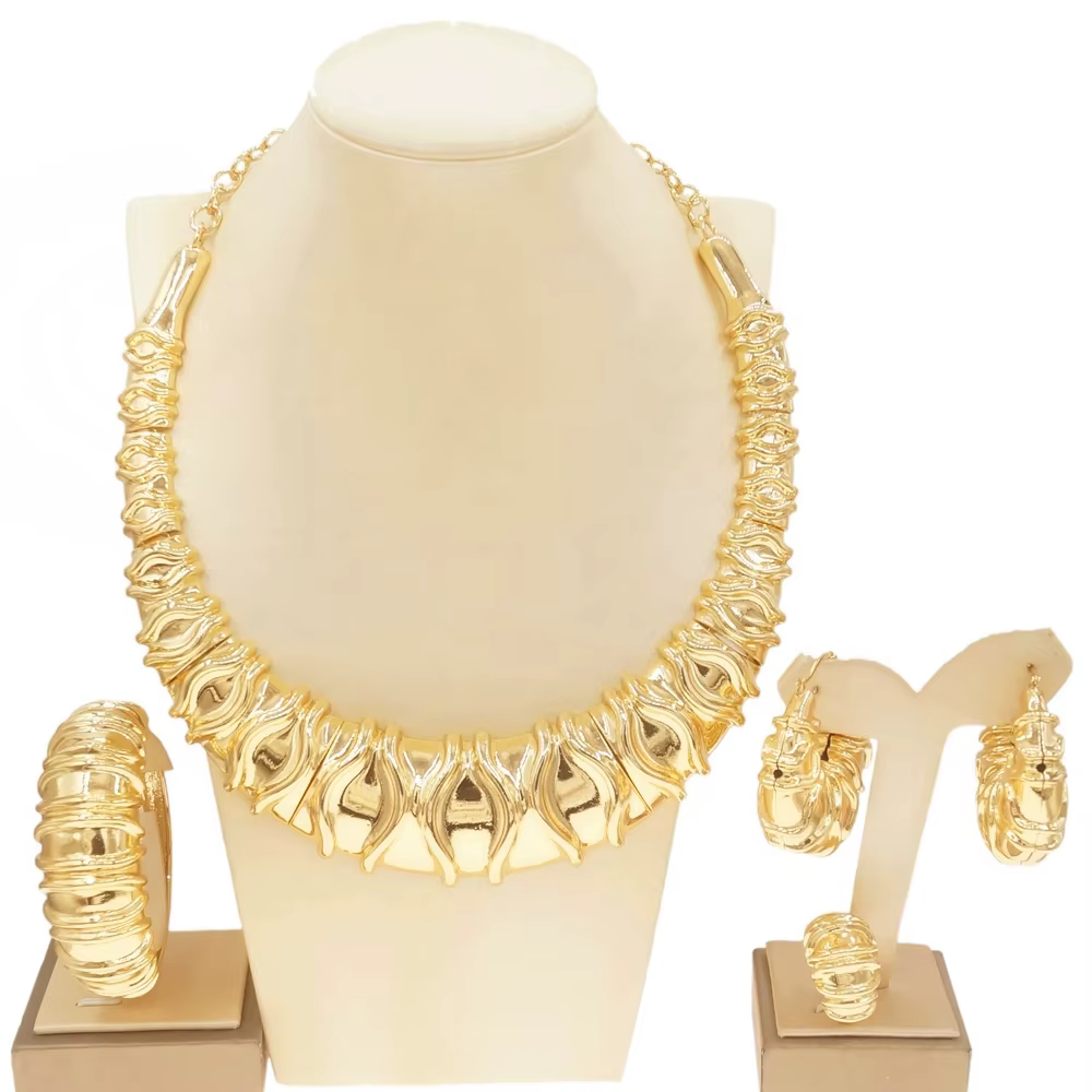 Bijoux plaqués or pour femmes, mode dubaï, Style Design italien, grand collier, boucles d'oreilles f