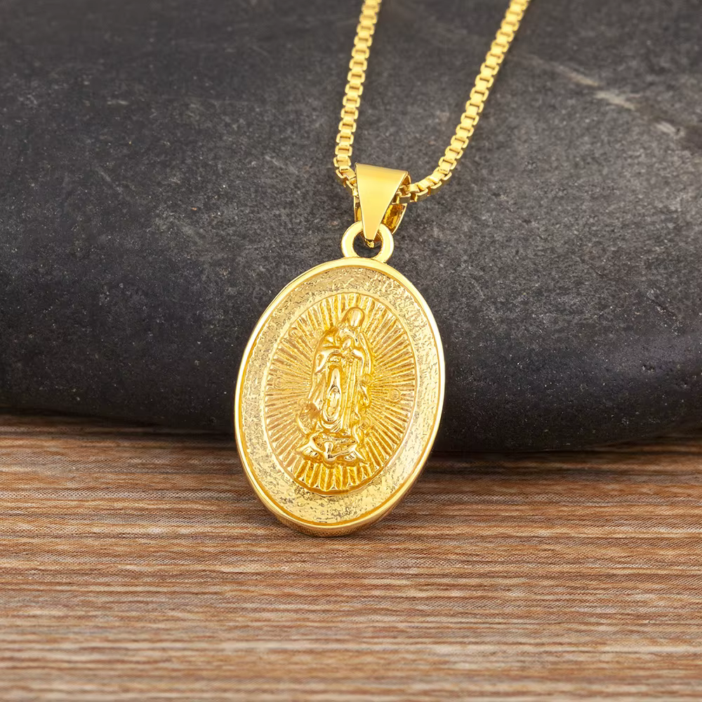 Nidin nouveauté rétro forme elliptique pendentif collier 4 couleurs pour les femmes vierge marie cro