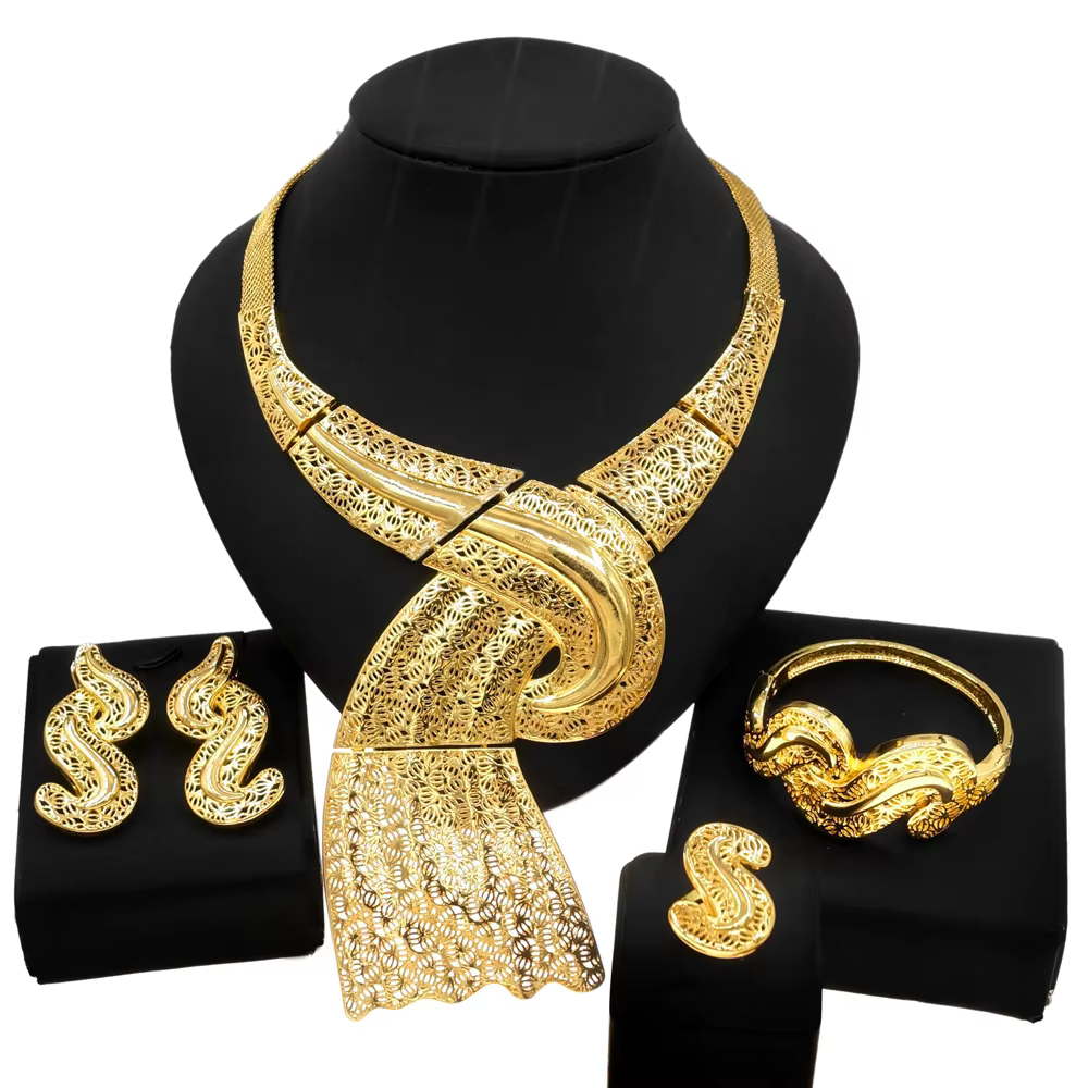 Ensemble de bijoux de mode pour dames, collier, boucle d'oreille, bracelet, élégant, luxe, fête de m