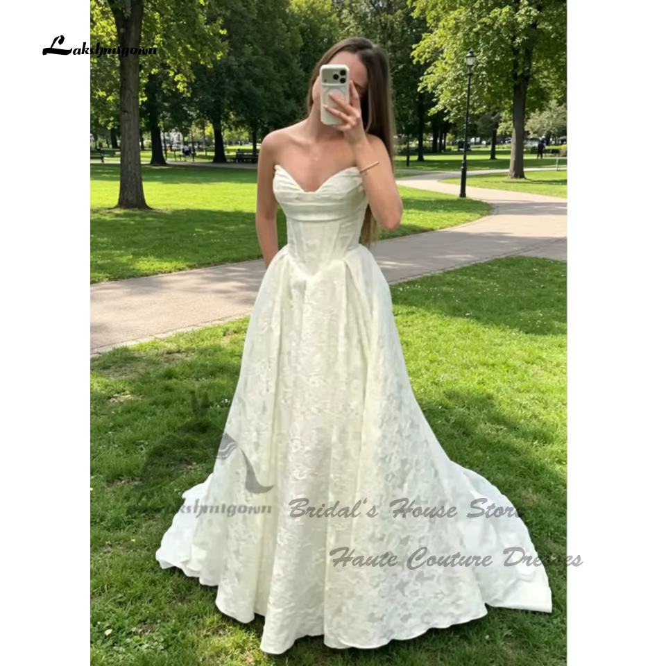 Robe de mariée moderne en satin imprimé avec poches Lakshmigown 2026, style princesse, pour femme, é