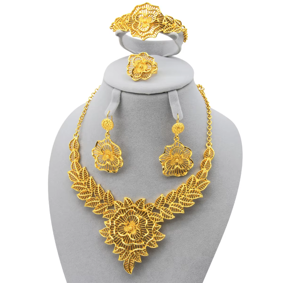 Ensemble de bijoux de luxe pour femmes, couleur or 24 carats, dubaï, indien et éthiopien, Design de 