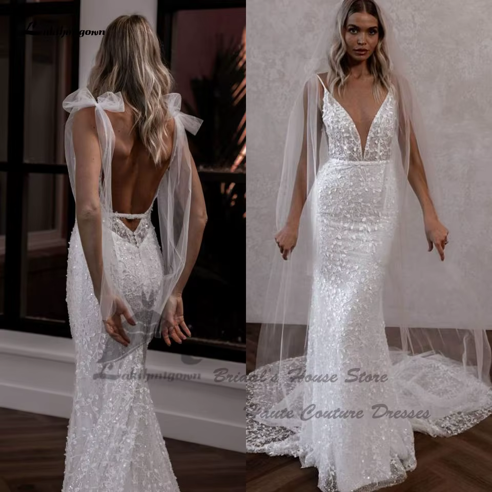 Lakshmigown luxe perle dentelle Boho plage robes de mariée dos nu 2025 robes Sexy sirène robes de ma