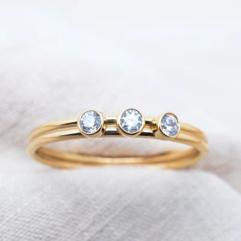 Bague triple diamant remplie d'or 14 carats pour femme, minimalisme, cubique, contre-indiqué, bijoux