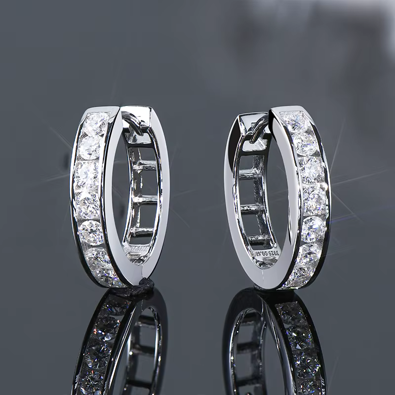 IOGOU – boucles d'oreilles créoles en Moissanite, 2.5mm, classique, couleur D, argent véritable, bij