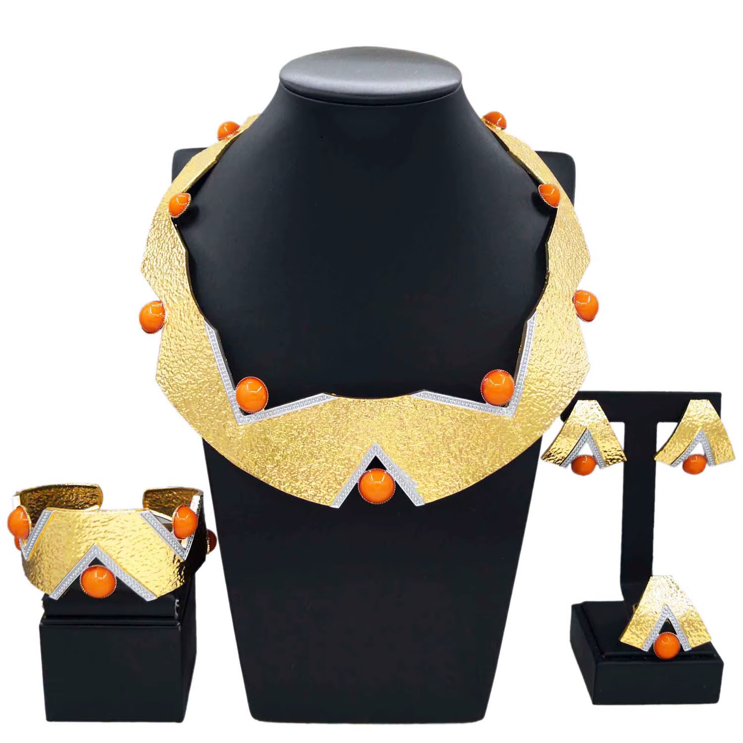 Ensemble de bijoux plaqué or pour femme, collier rond, bracelet et boucles d'oreilles, mode italienn