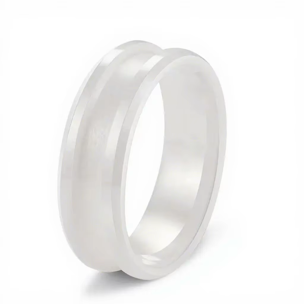 Base de bague en céramique blanche biseautée de 8 mm avec canal d'incrustation de 4 mm, noyau de bag