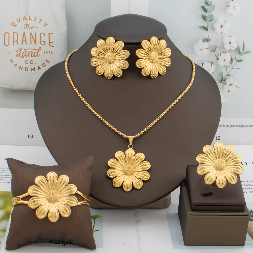 Ensemble de bijoux en forme de fleur pour femmes, boucles d'oreilles, collier, Bracelet Ins français