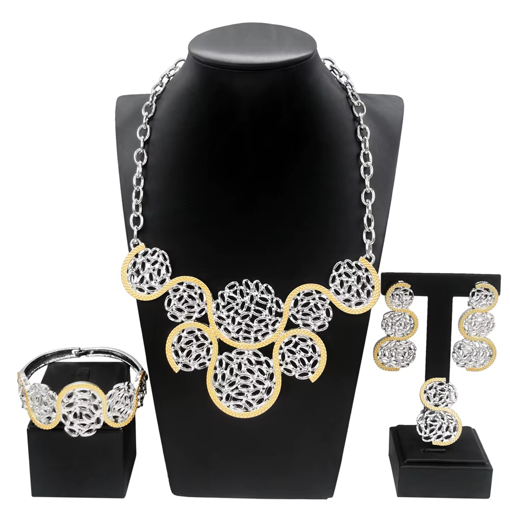 Ensemble de bijoux plaqué or italien pour femme, collier et boucles d'oreilles délicats, bracelet et