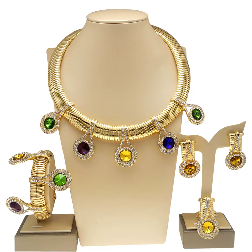 Ensemble de bijoux pour femmes, collier Original 24k, magnifique pierre colorée, Simple, mode, boucl