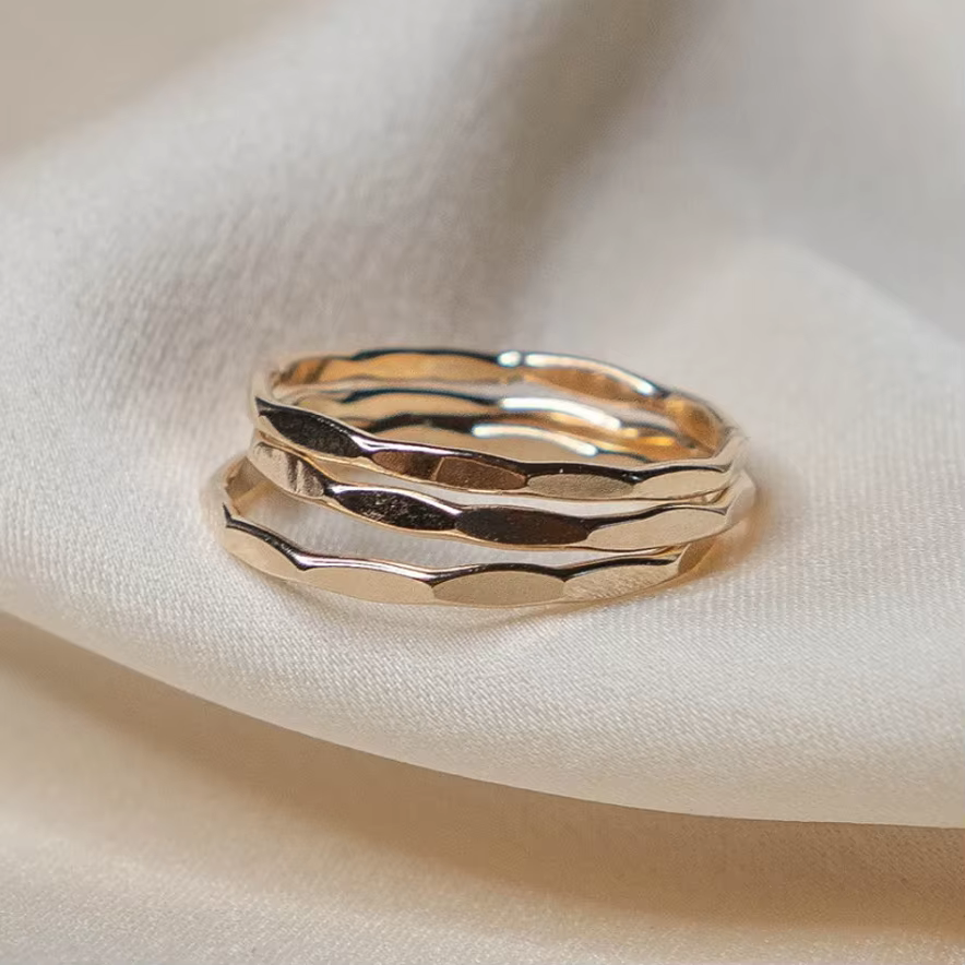 Bague minimaliste en or 14K pour Femme, bijou style Boho, martelé