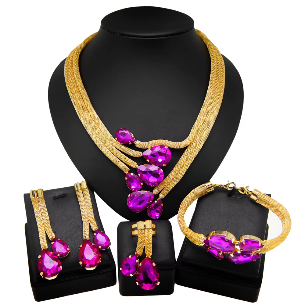 Ensemble de bijoux en plaqué or 24 carats pour femme, collier de style brésilien, boucle d'oreille p