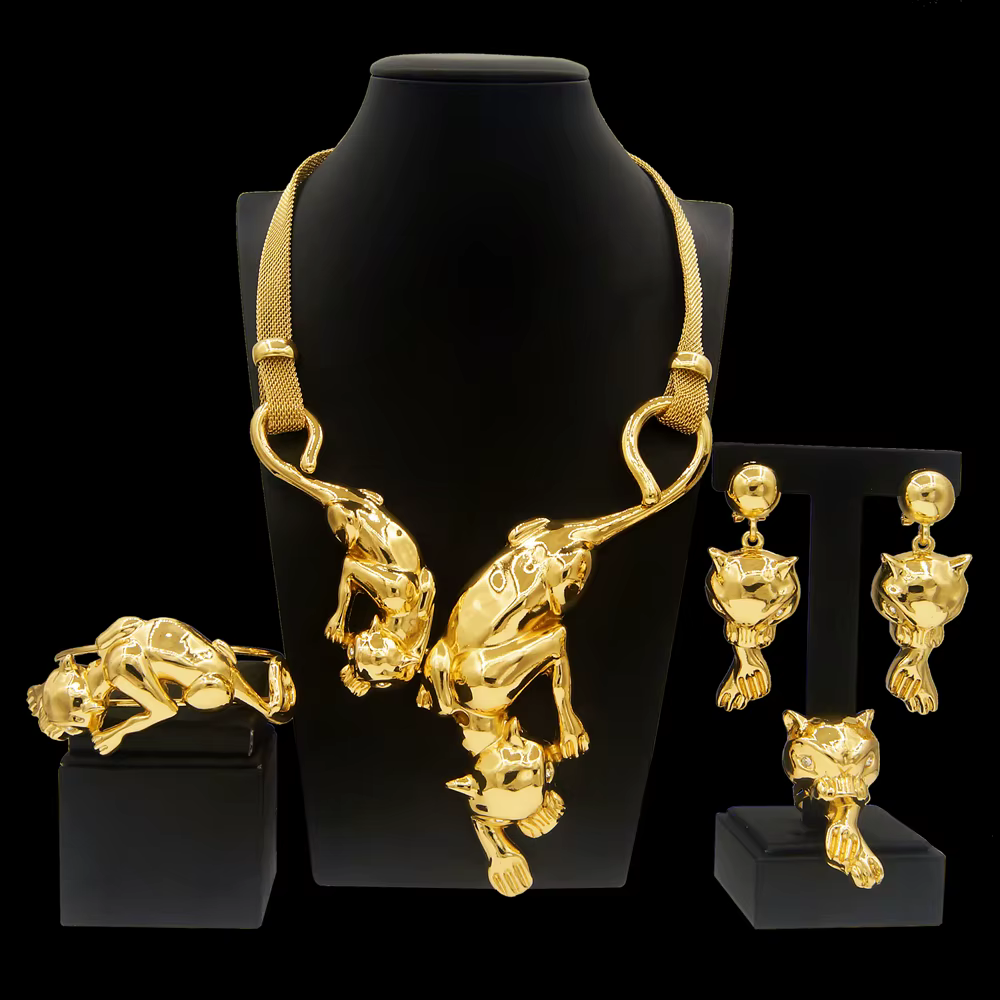 Ensemble de bijoux plaqué or pour femme, collier de Dubaï, boucles d'oreilles léopard, fête de banqu