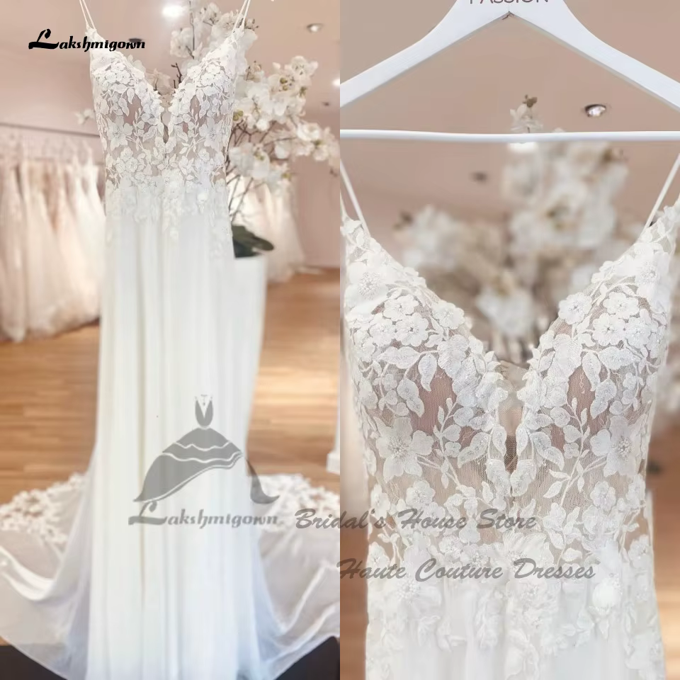 Robe de mariée bohème en mousseline sexy 2025, robes de mariée de plage personnalisées, appliques en
