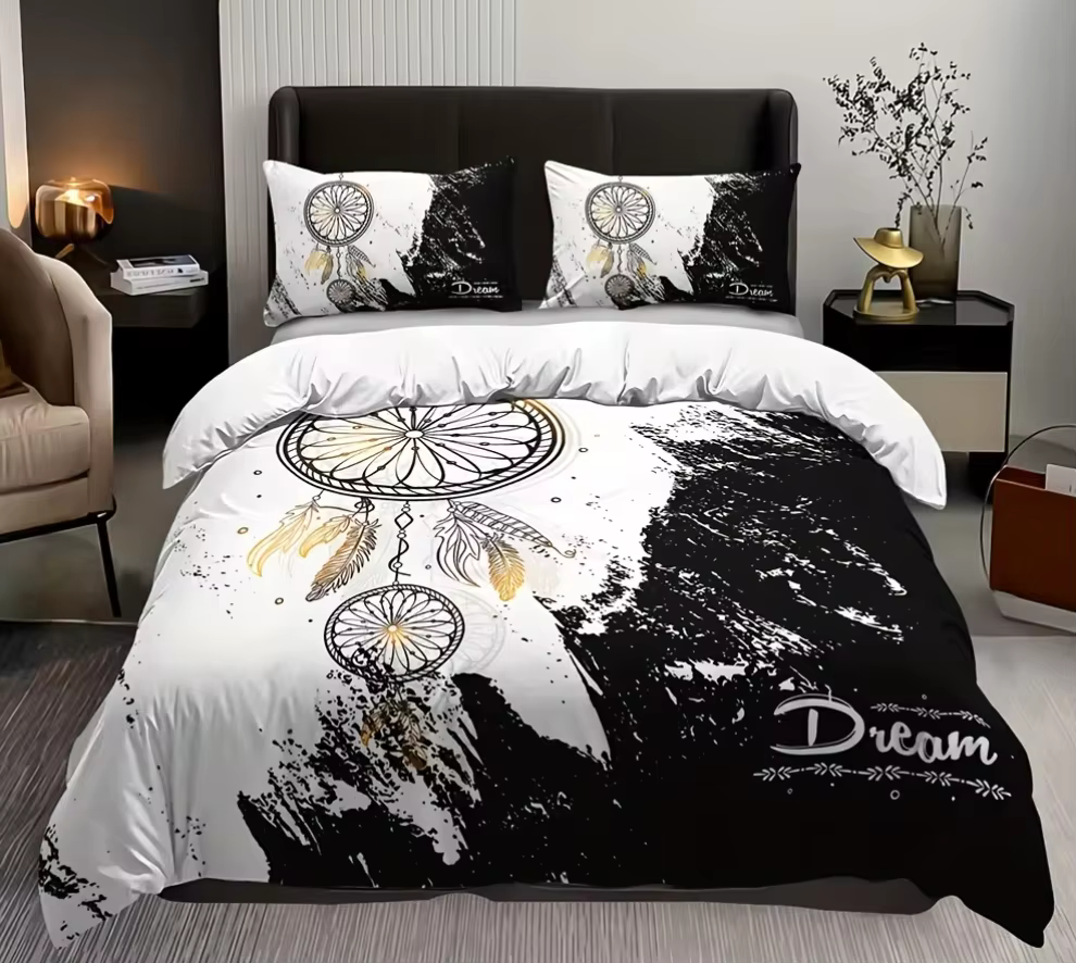 Parure de lit Attrape-Rêve Chic Noir et Blanc, 3 Pièces, Juste de Literie Respirante, Douce, Facile 