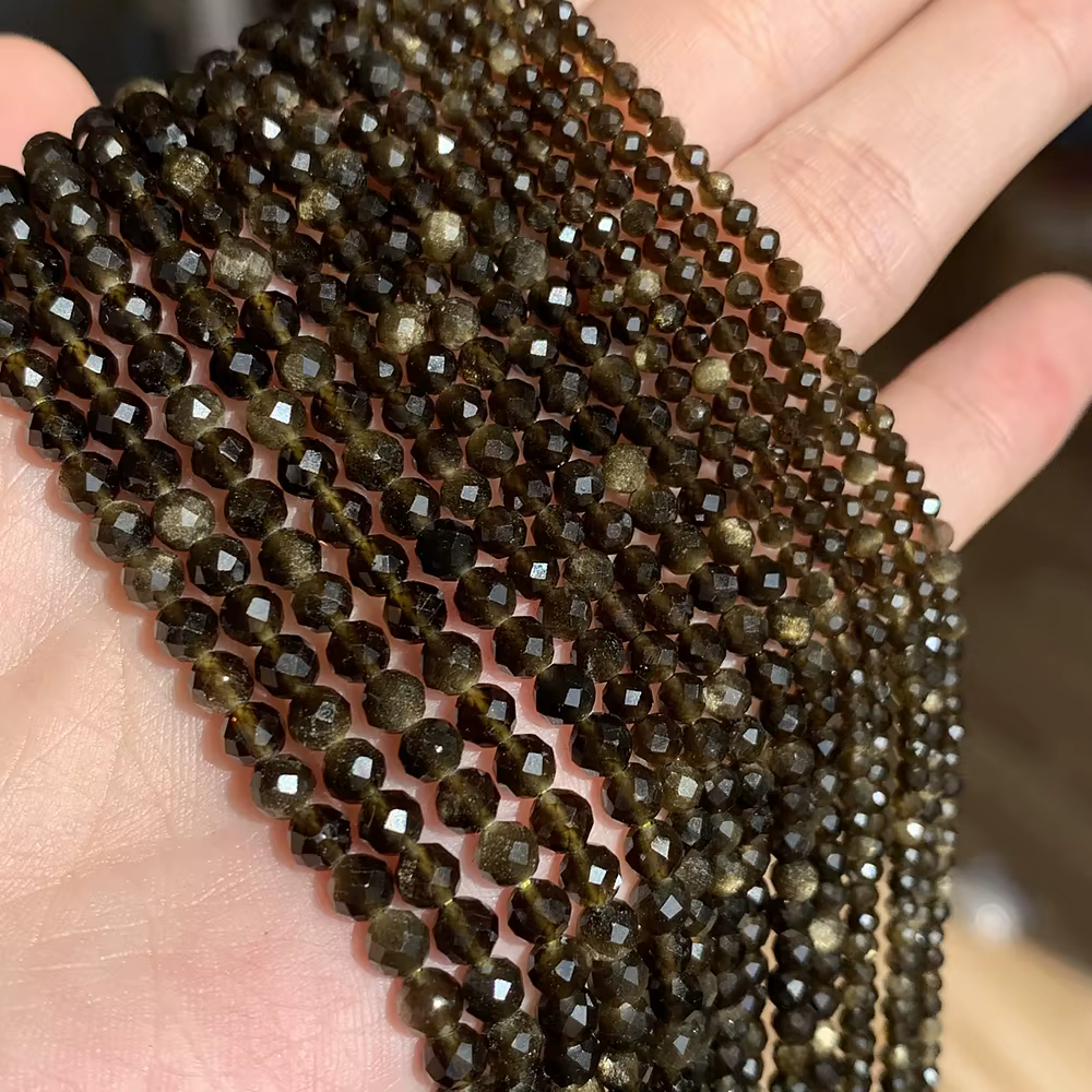 Obsidienne dorée naturelle 2/3/4mm, perles minérales à facettes en vrac pour la fabrication de bijou