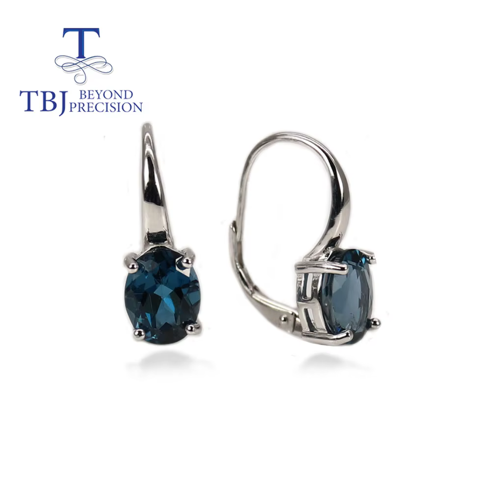 Boucles d'oreilles ovales en topaze bleue naturelle de Londres, 7x9mm, en argent sterling 925, bijou