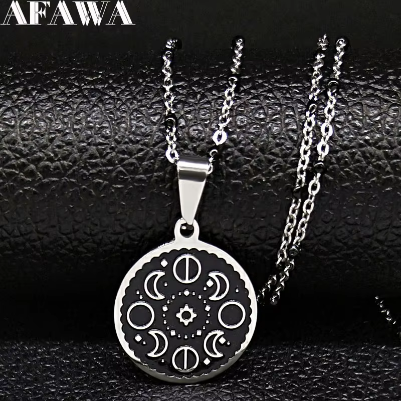 Collier pendentif en émail noir en acier inoxydable pour femmes et hommes, Fashion Lunar Subsimoon P