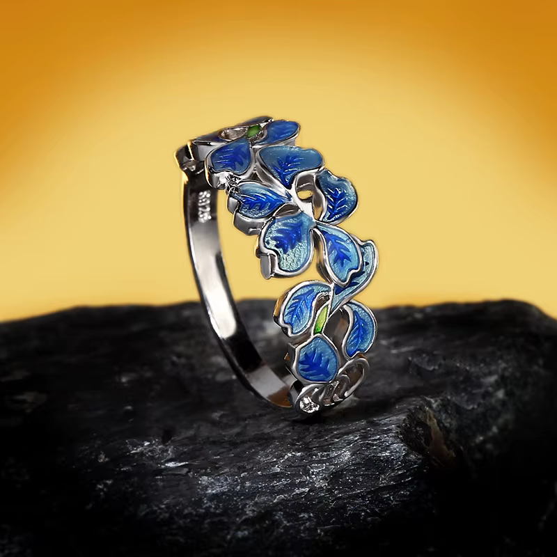 Bague Fleur en Argent 925 Émaillée Colorée Tendance pour Femme, Bijou de Mariage, Fiançailles, Cadea