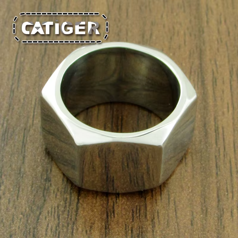 Taille punk 7~13 #   Anneau de motard à écrou à vis en acier inoxydable 316L, couleur argent, moteur
