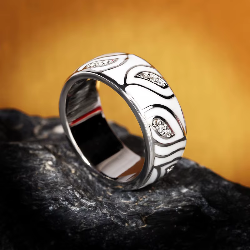 Ensemble de bagues en argent 925, feuilles blanches scintillantes, bijoux fins en émail faits à la m