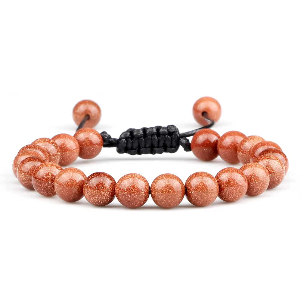 Bracelet de perles de grès bleu pour femmes et hommes, perles rondes en Quartz, corde réglable faite
