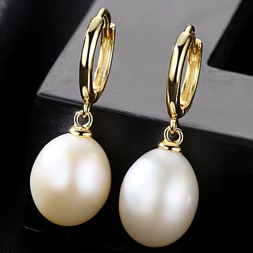 Boucles d'oreilles en argent Sterling S925, bijoux de haute qualité, 9-10mm, perles, en or 18K, cade