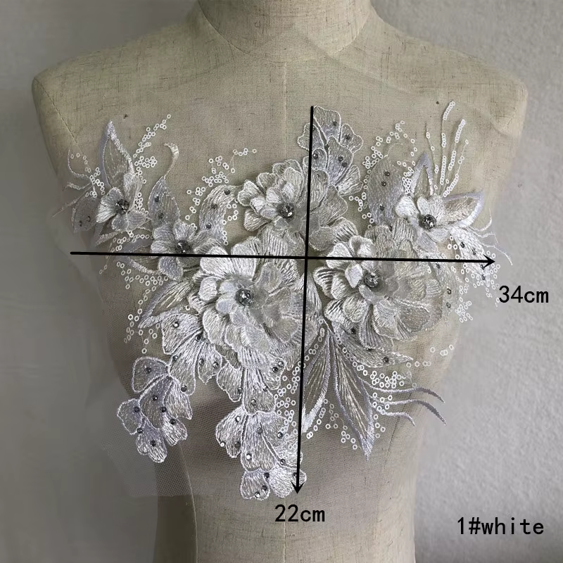 Nouvelle dentelle grise, verte et rose perlée avec motif floral, accessoires de voile de mariée haut