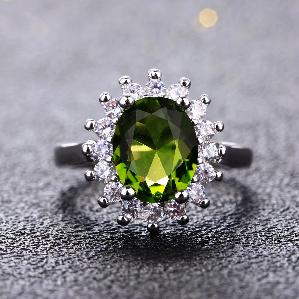 Bague rétro en argent pour femmes, bagues à fleurs avec pierres péridot brillantes, marque de luxe,