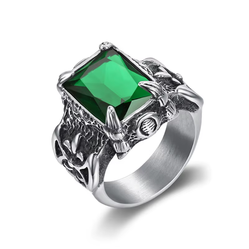 Classique Dragon griffe bleu/noir/vert/rouge Zircon grande pierre anneau hommes en acier inoxydable 