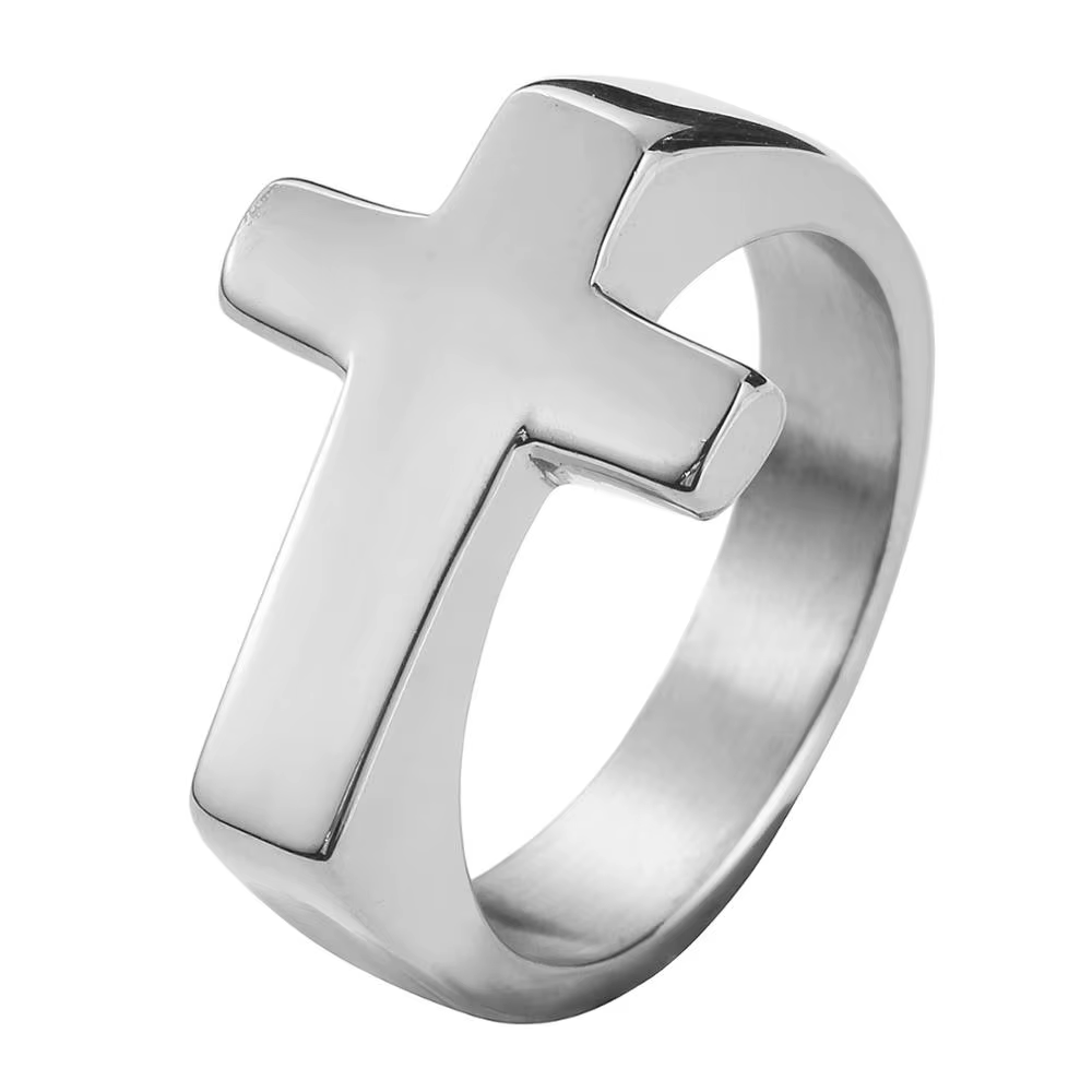 Bague en acier inoxydable avec croix SION L, bijoux unisexes, Saint Jésus polonais, taille 6-13