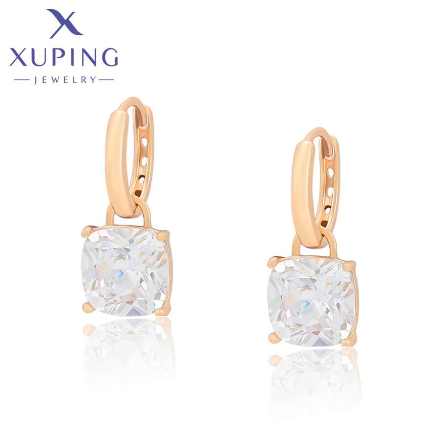 Boucles d'oreilles créoles carrées Xuping Jewelry, couleur or, tendance, pour femme, cadeau de fête 