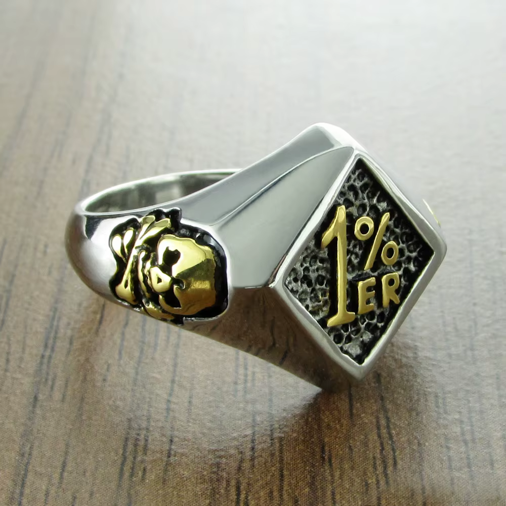 Bague de motard Punk en acier inoxydable 316L, couleur argent, noir, plaqué or, 1%ER, os de crâne, b