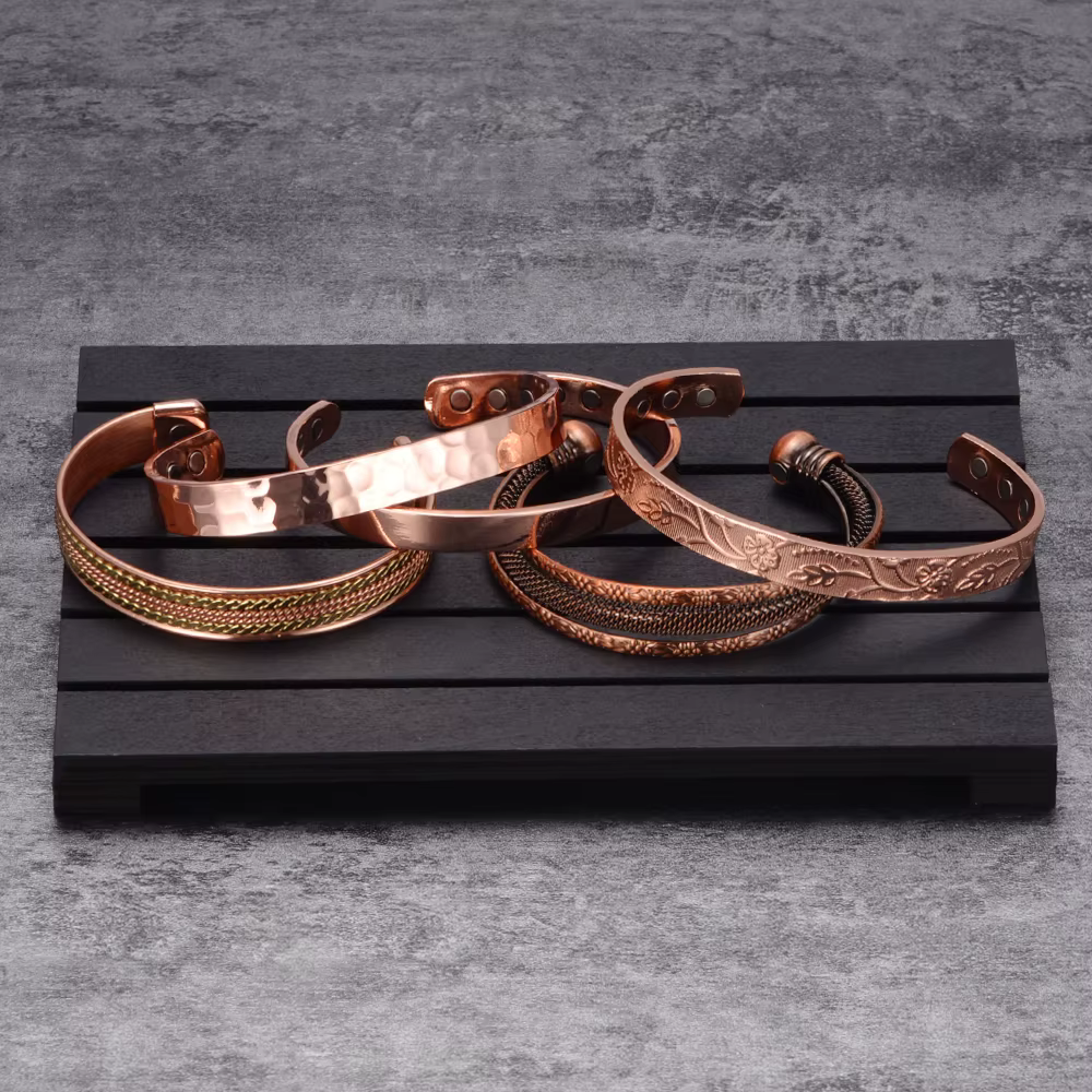 Vinterly Bracelet en cuivre pur hommes magnétique Vintage réglable aimant élevé manchette ouverte br