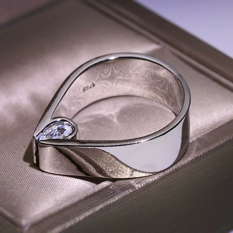 Bague de luxe en or blanc pour hommes, bague carrée en cristal de Zircon blanc, bandes de mariage, p