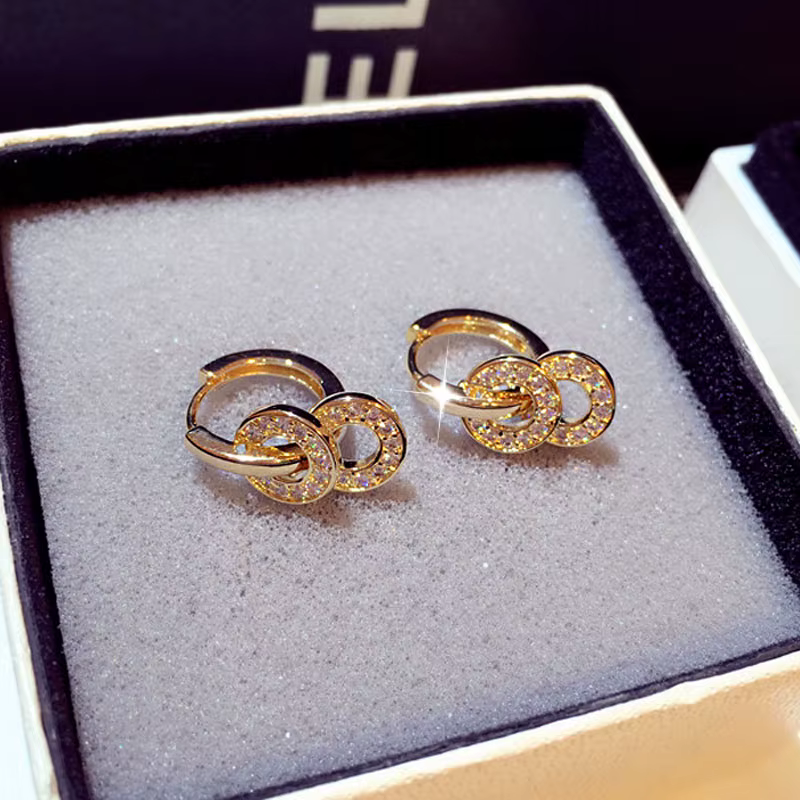 Boucles d'oreilles rondes brillantes plaquées or véritable 14k, breloque de tempérament, boucle d'or