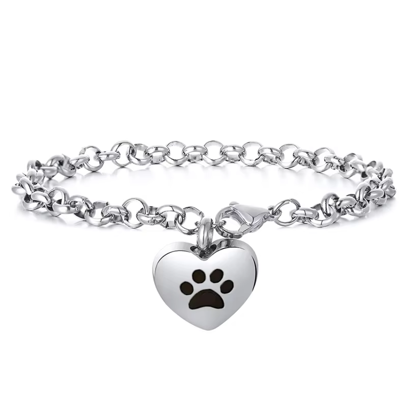 Bracelet en forme de patte avec des animaux de compagnie, breloques en forme de cœur gravées, fabric