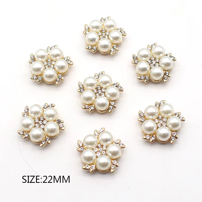 Boutons de perles en alliage métallique, 10 pièces/lot, 22mm, couture à la main, bricolage, strass, 