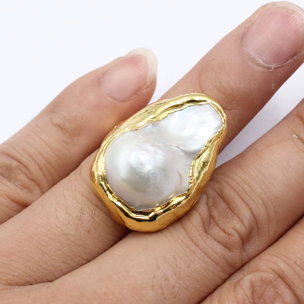 GuaiGuai – bijoux en perles baroques blanches naturelles, bagues remplies plaquées or, taille réglab