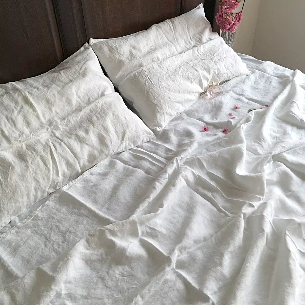 Parure de lit en lin pur biologique, comprenant une housse de couette et 2 taies d'oreiller, linge d