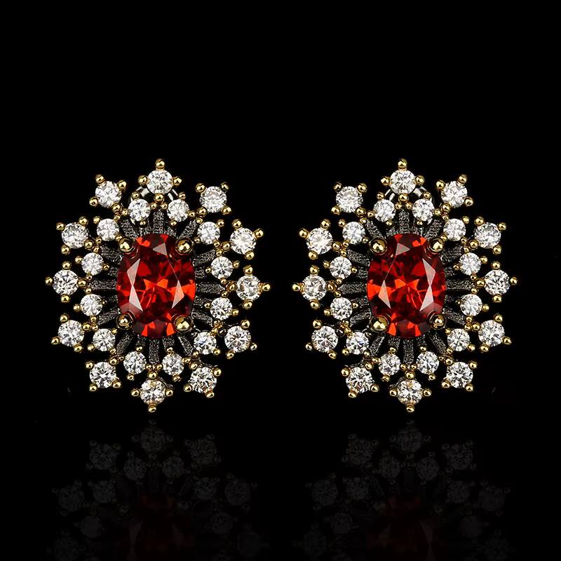 Boucles d'oreilles en argent 925 pour femmes, mode AAAA, Zircon rouge brillant, bijoux de fête exagé