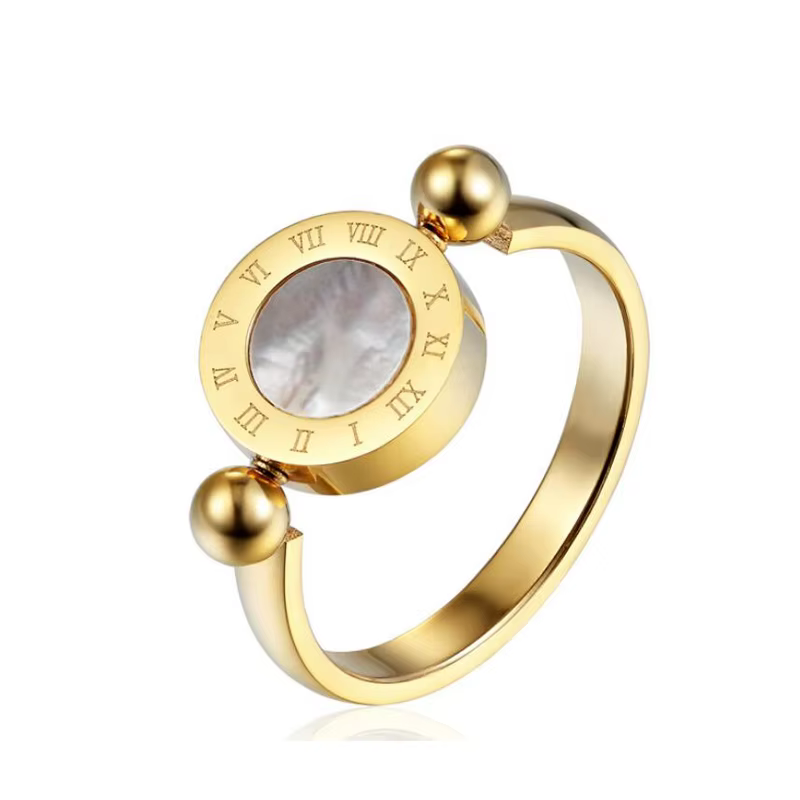 Bague en émail et coquillage pour femme, acier inoxydable, belle bague, chiffres romains, bijoux de 