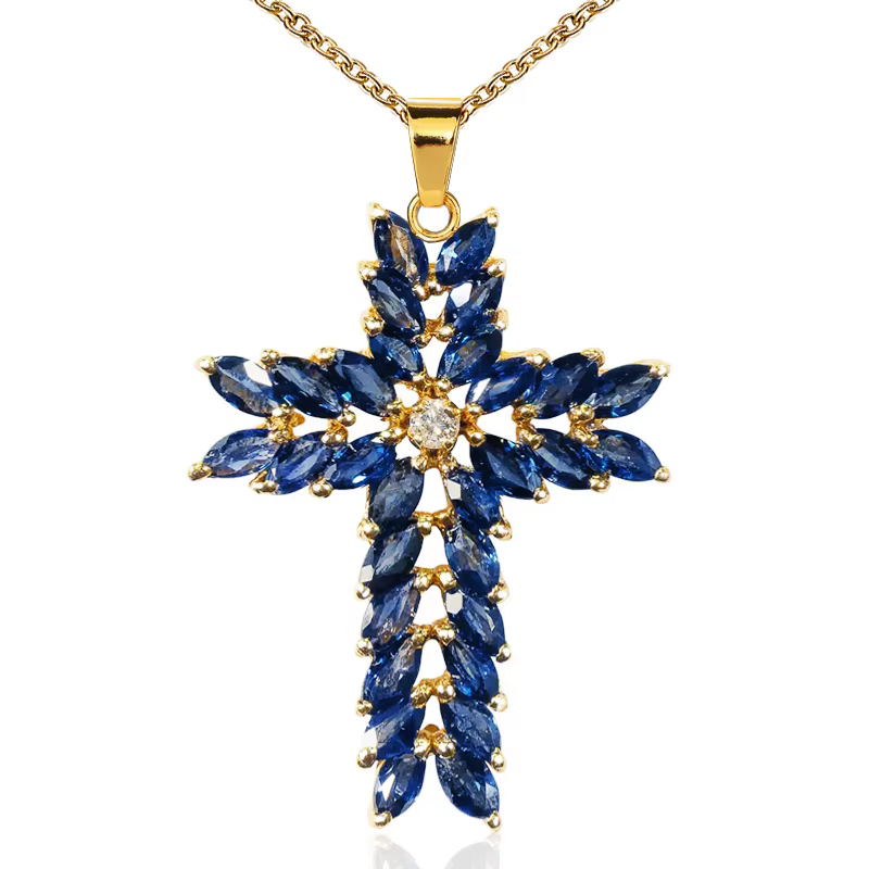 Huretailers-Cubic Zunderes On Cross Pendentif Collier pour Femme, AAA Navy Document, Délicat, Mode, 
