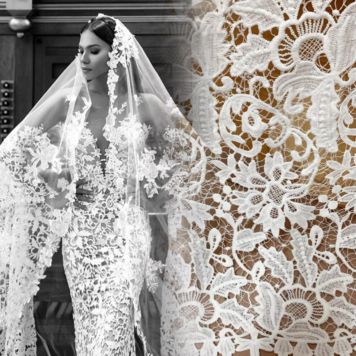 Dernière robe de mariée magnifique blanc cassé Guipure broderie français dentelle tissu aiguille tra