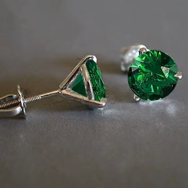 Boucle d'oreille grenat couleur argent Sterling 925 massif, émeraude naturelle et diamant blanc, pie