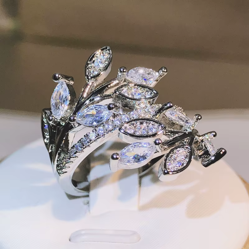 Bague en cristal de promesse d'éternité faite à la main en argent 925, bague de fiançailles en Zirco