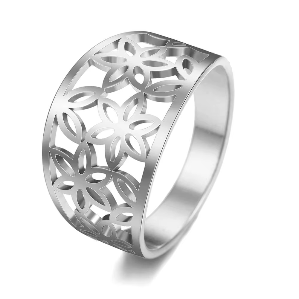 Bague bohème Skyrim Fleur de Vie pour femme en acier inoxydable, élégante et décontractée, couleur o