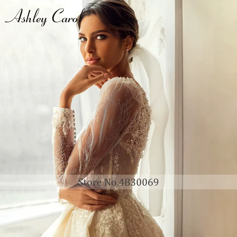 Ashley Carol – robe De mariée trapèze pour femmes, Sexy, avec des Appliques De perles, col carré, ha