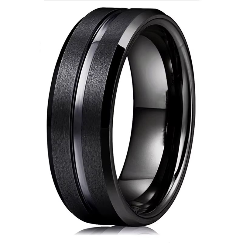 Bagues de mariage en tungstène noir pour hommes, 8mm, rainure noire, bord biseauté, bague de fiançai