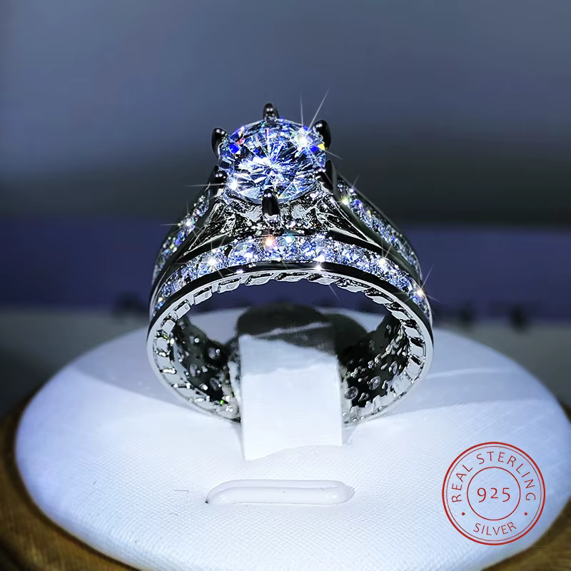 Bagues de fiançailles de luxe en argent 925 pour femmes, 2 pièces/ensemble, Zircon brillant, Design 